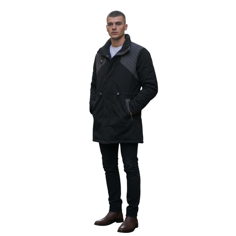 Cole Haan Black Quilted‎ Detail Zip Front Mid Length Winter Jacket XS